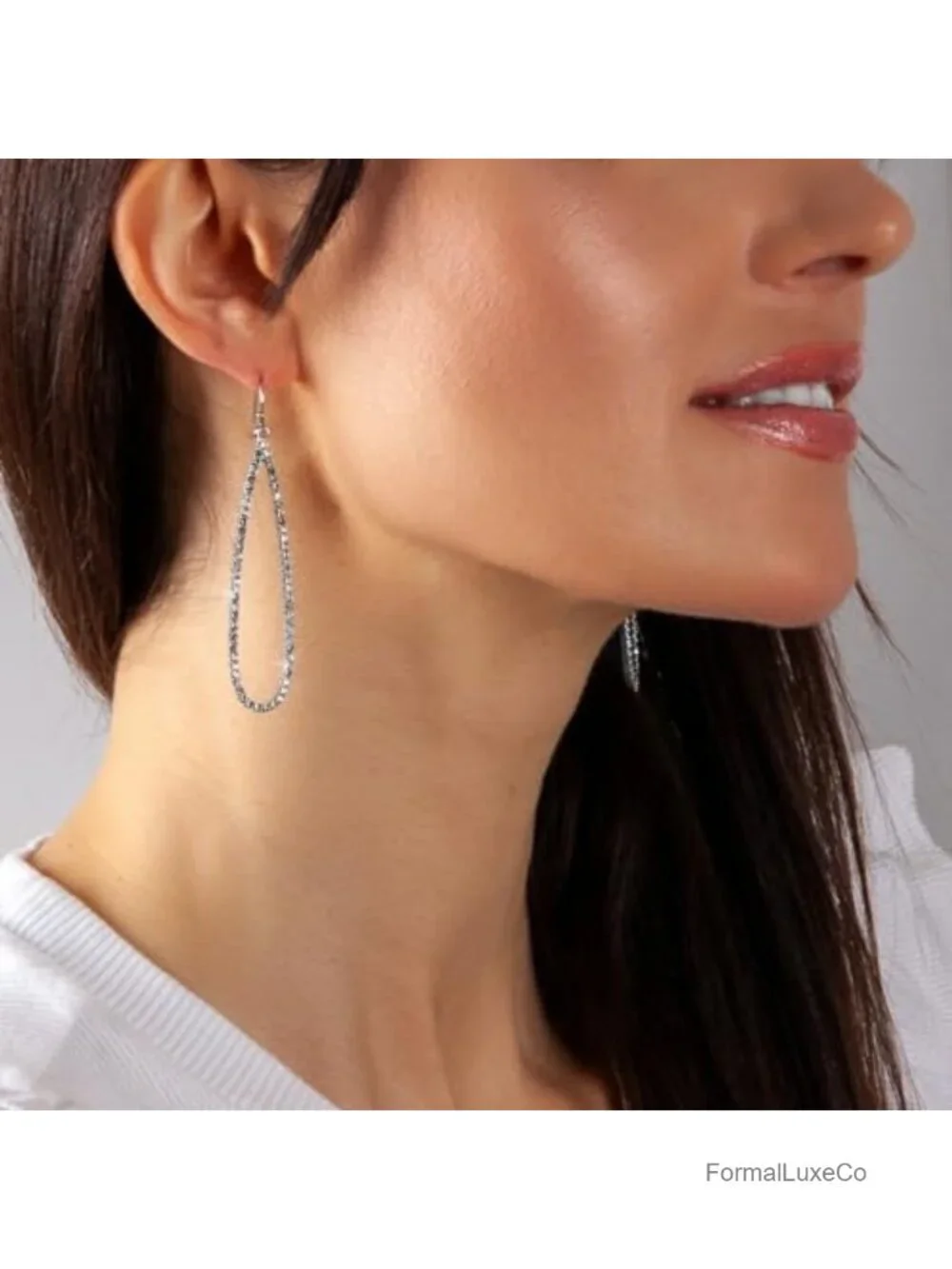 Simulated Diamond Teardrop Dangle Earrings for Women - Long Dangling CZ, Silver